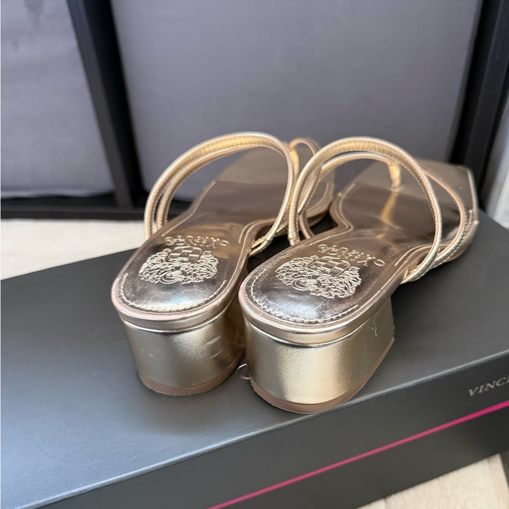 Vince Camuto Metallic Gold Strappy Square-Toe Sandals - Picture 2 of 7